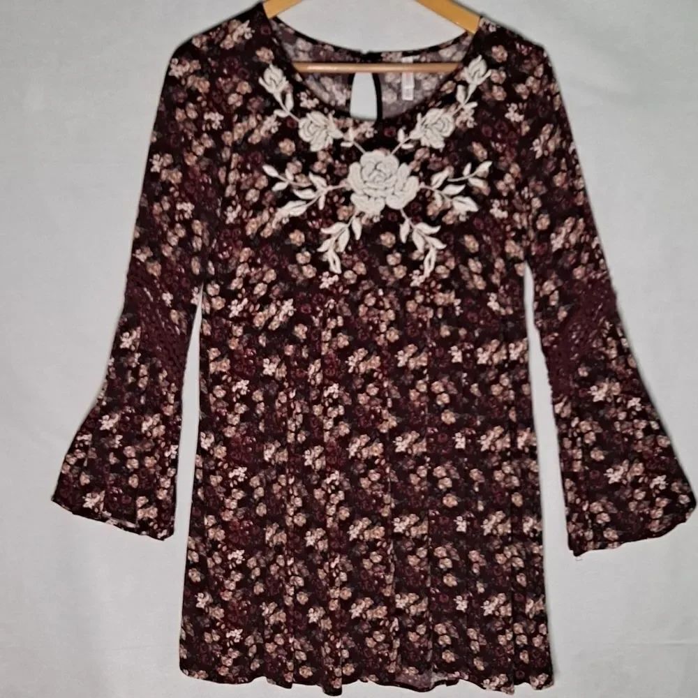 Xhileration Bell Sleeved Mini Dress Plum Small (Junior)